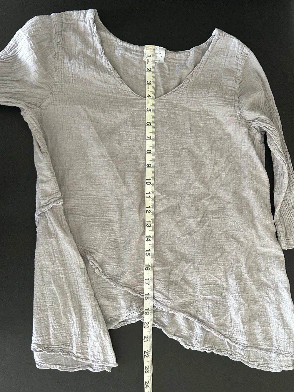 Color Me Cotton Light Gray Crinkled Asymmetric Crop Top - Tunic Women's